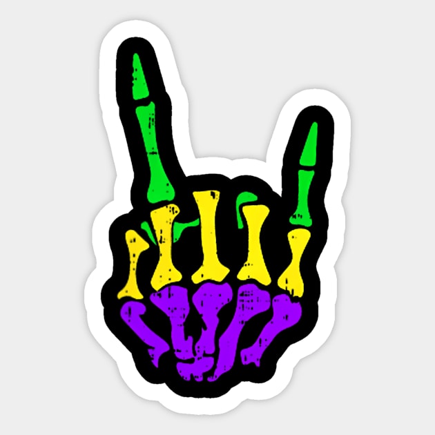 Skeleton Rock Hand Pocket Mardi Gras Bones Music Lover Band Sticker by Saboia Alves